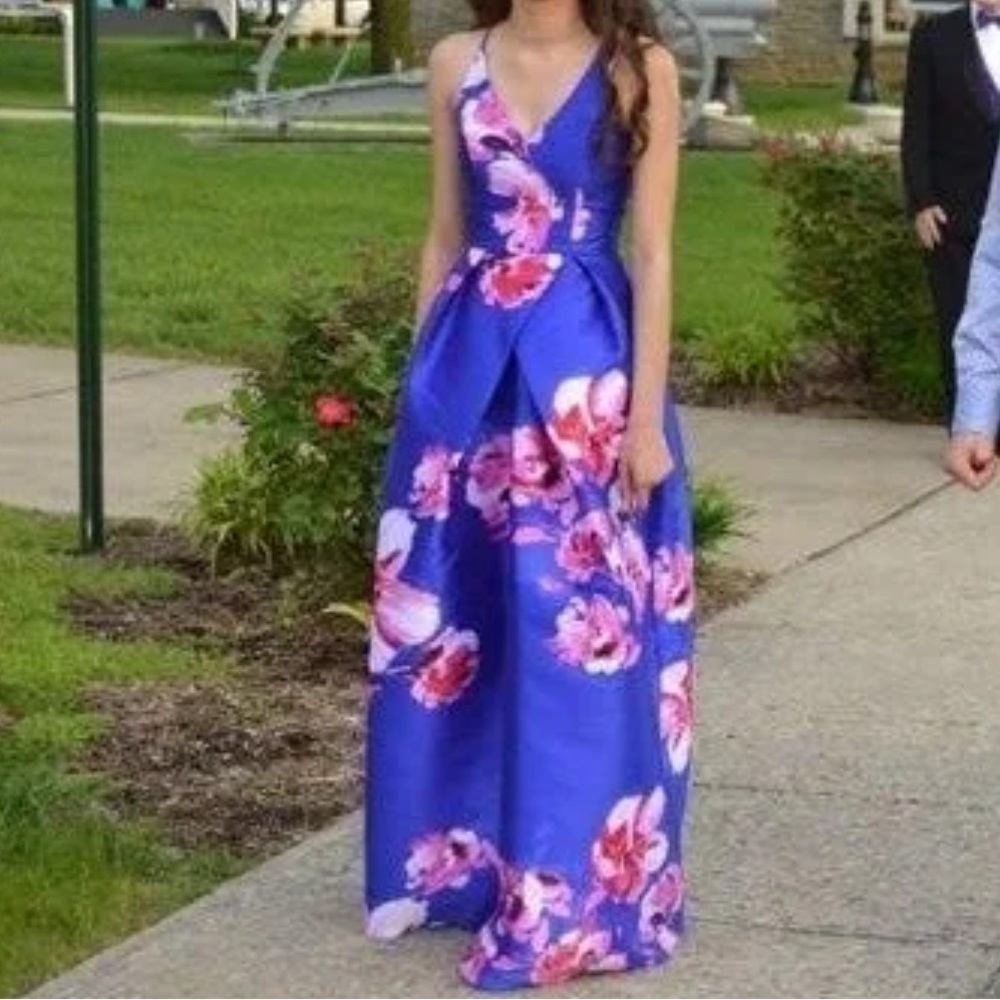 by & by Blue Sleeveless V-Neck Gown